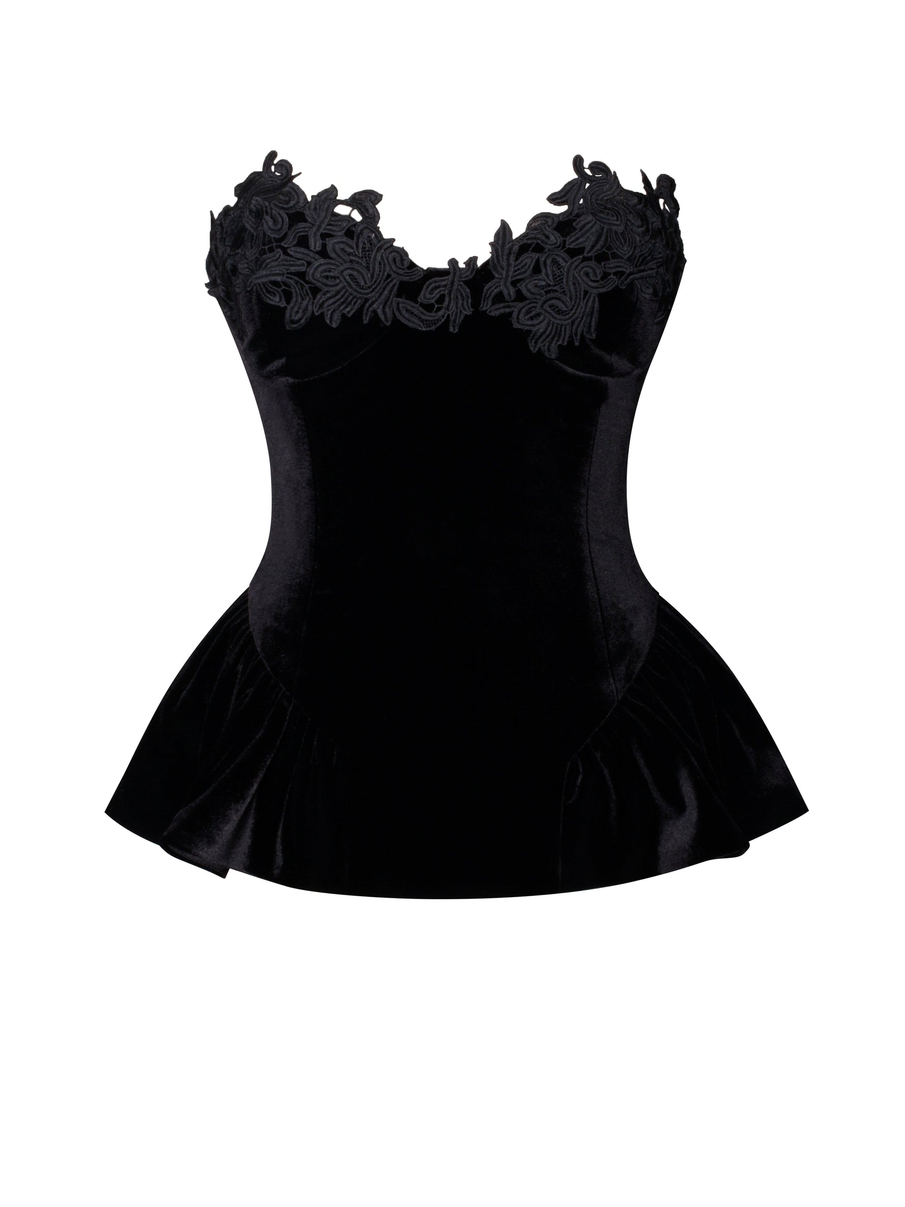 Qiara Black Velvet Peplum Top with Lace Trim Miss Circle