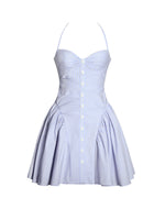 Melody Baby Blue Railroad Stripe Halter Drop Waist Mini Dress