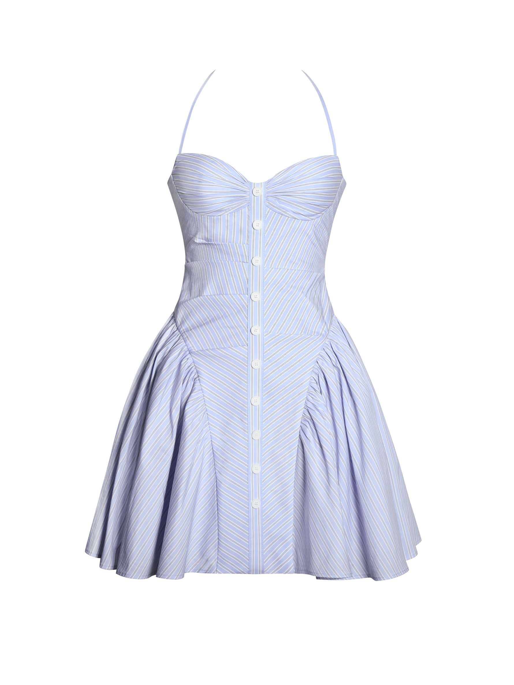 Melody Baby Blue Railroad Stripe Halter Drop Waist Mini Dress