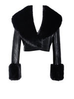 Ziah Cropped Leather Jacket with Fur Collar Miss Circle