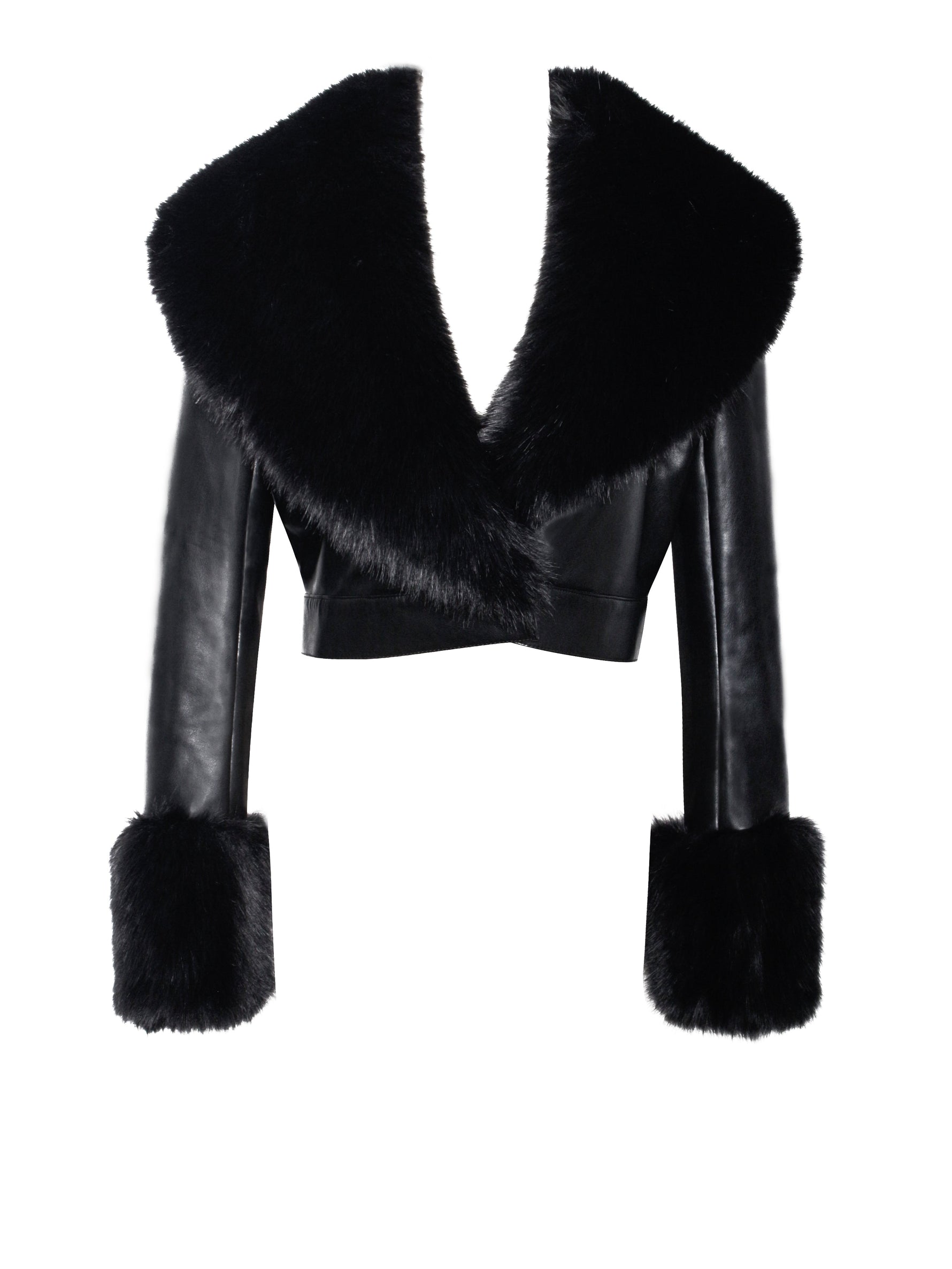 Ziah Cropped Leather Jacket with Fur Collar Miss Circle