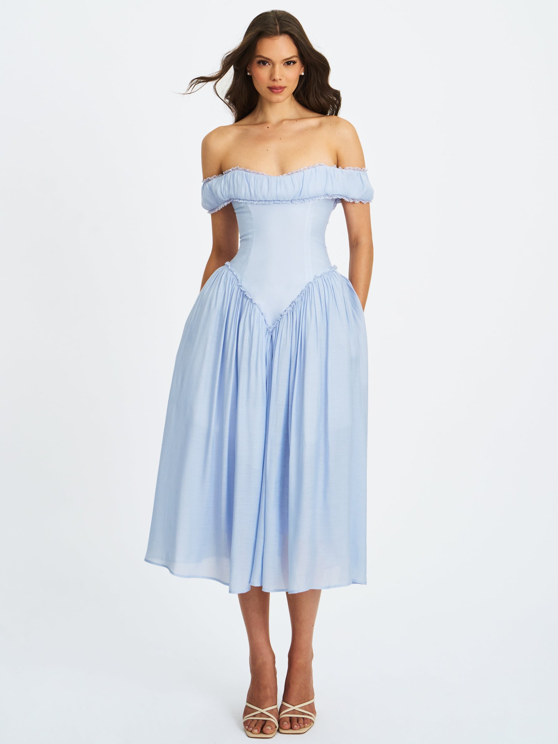 Xavy Baby Blue Off Shoulder Corset Midi Dress Miss Circle