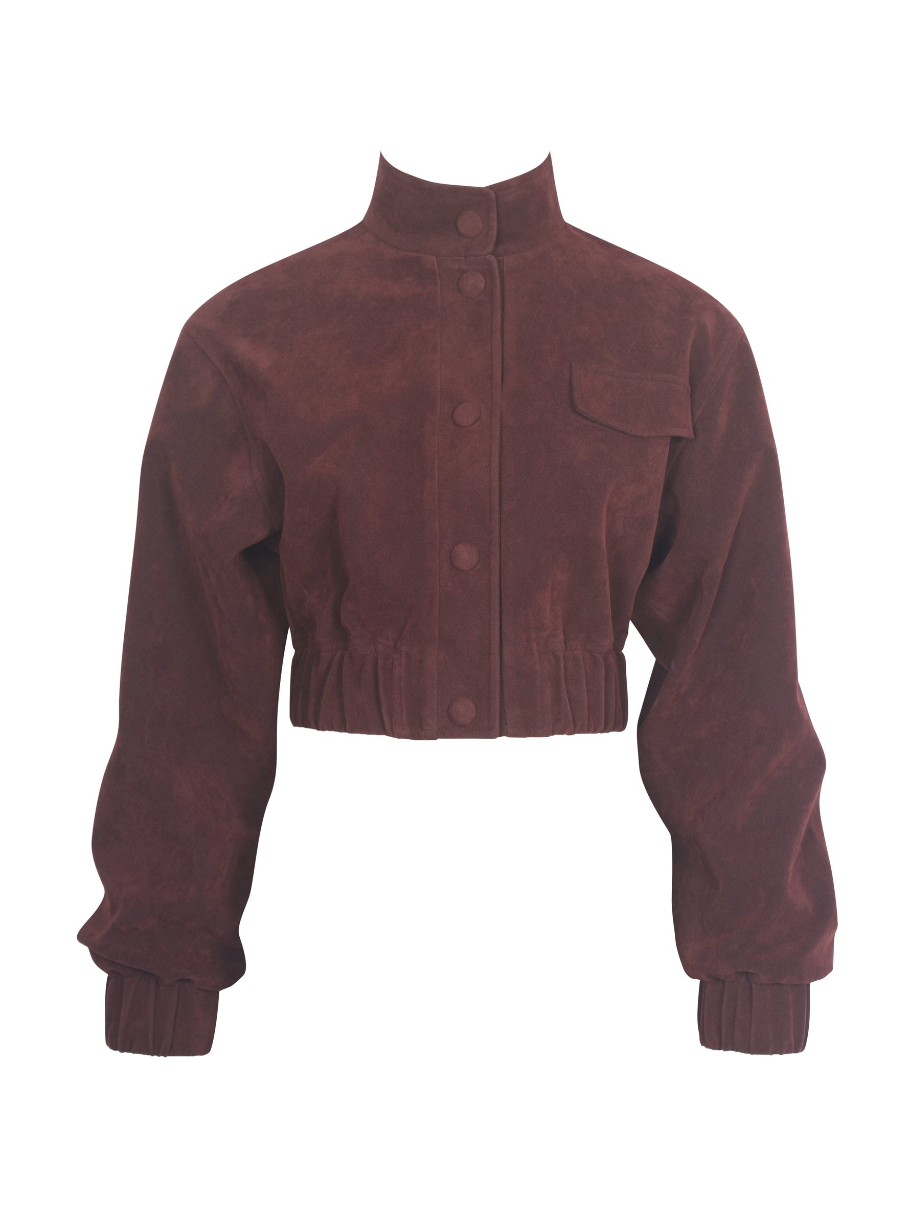 Farryn Mahogany Vegan Suede Cropped Bomber Jacket Miss Circle