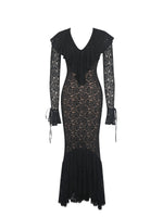 Parisa Black Lace Ruffled Mermaid Maxi Dress