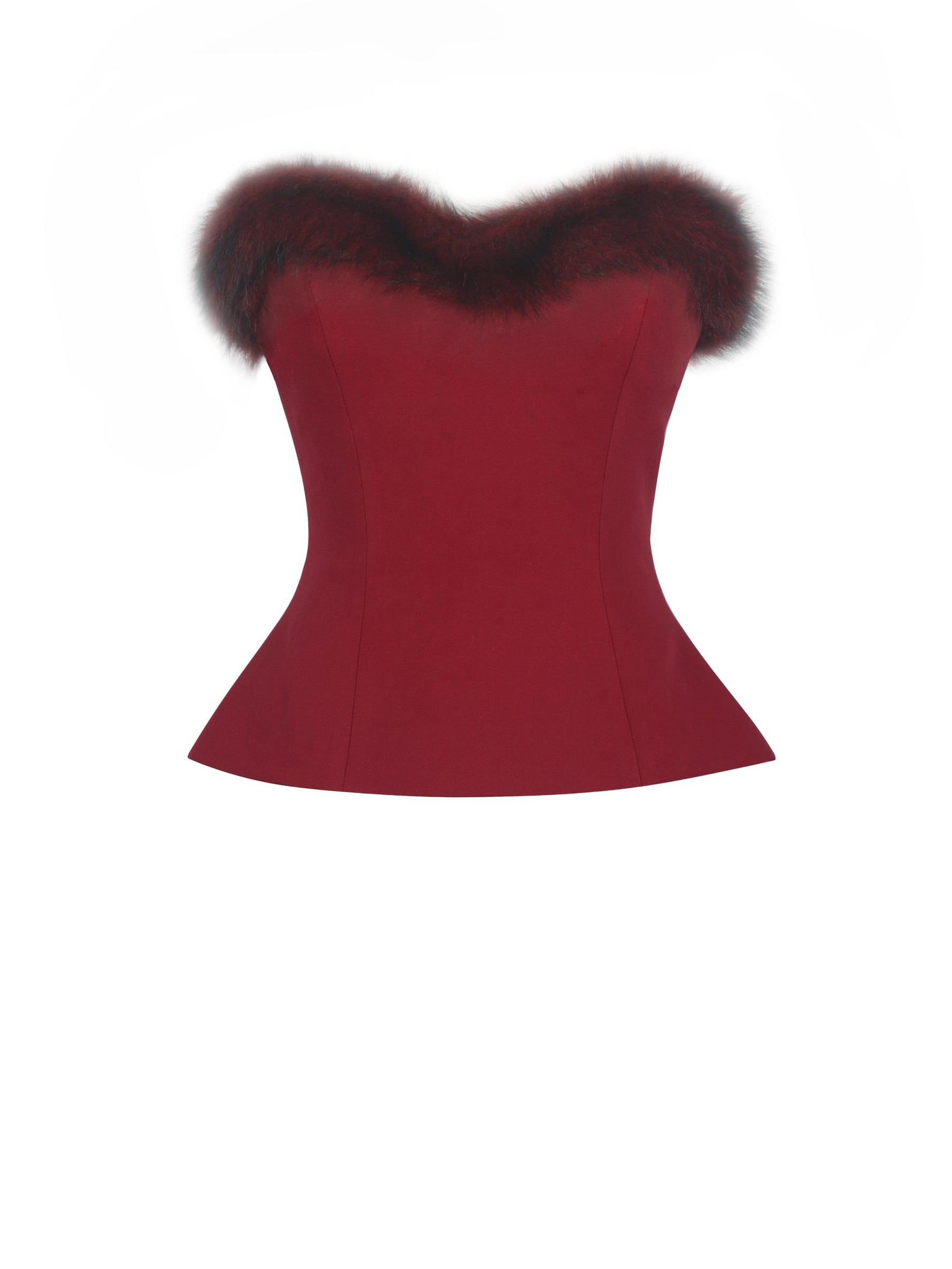 Ivette Crimson Fur-Trimmed Peplum Top Miss Circle