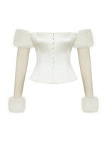 Nola Ivory Off-Shoulder Fur Trimmed Top Miss Circle