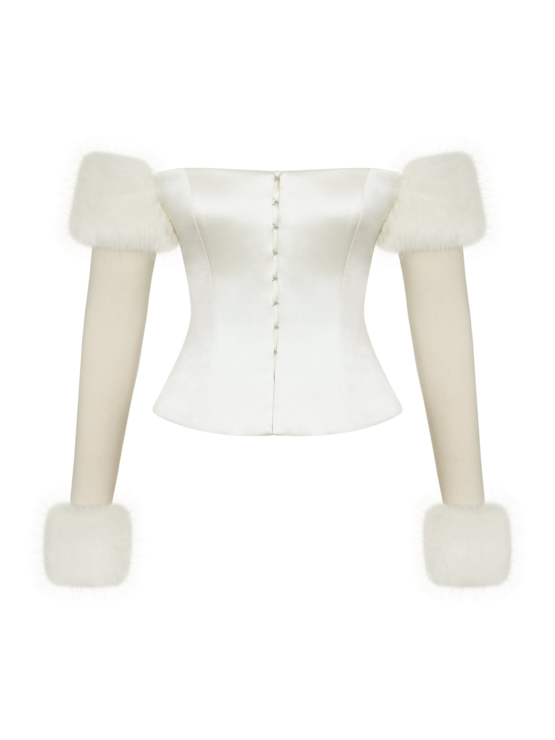 Nola Ivory Off-Shoulder Fur Trimmed Top Miss Circle