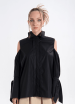 Quarta Open Shoulders Black Premium Poplin Shirt ETNA