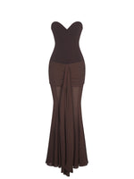 Giovana Espresso Sweetheart Draped Mesh Mermaid Maxi Dress