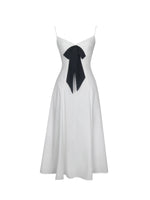 Corinne White Poplin Flared Midi Dress with Removable Bow Miss Circle