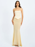 Adelina Butter Yellow Peplum Mermaid Gown with Lace-up Back Miss Circle