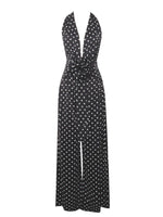 Oriana Black Polka Dots Halter Jumpsuit