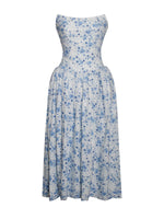Paloma Blue Print Linen Corset Draping Top Midi Dress Miss Circle