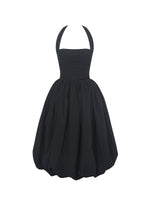Veradis Black Taffeta Halter Bubble-Hem Midi Dress