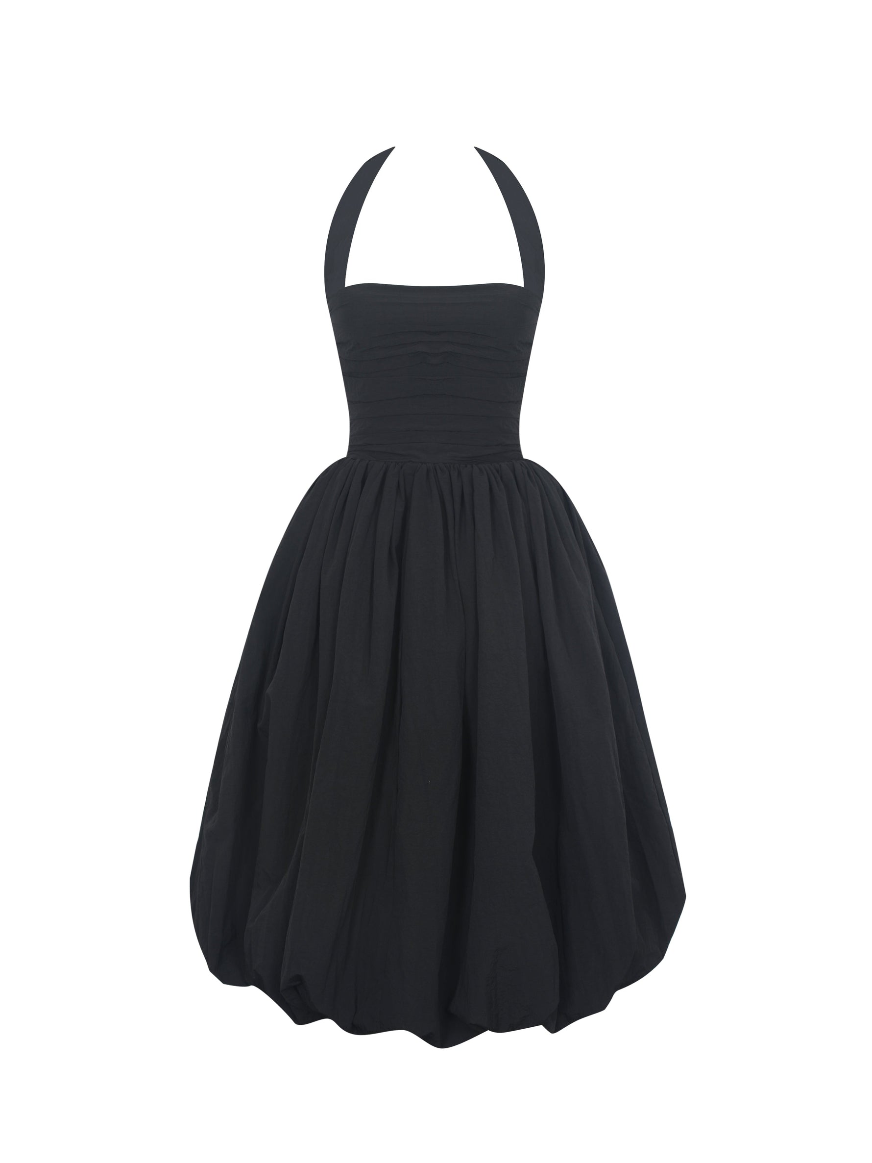 Veradis Black Taffeta Halter Bubble-Hem Midi Dress
