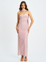 Raizel Pink Beaded Sequin Bodycon Gown with Scarf Miss Circle