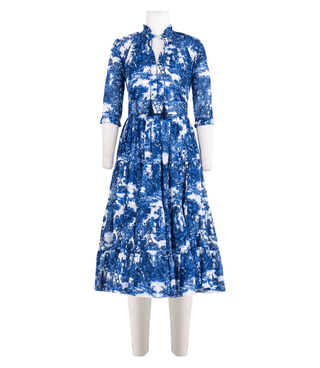 Eva Dress White Cobalt Blue Mid Dress - By Baano
