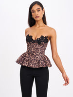 Qiara Cheetah Print Peplum Top with Lace Trim Miss Circle