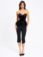 Qiara Black Velvet Peplum Top with Lace Trim Miss Circle