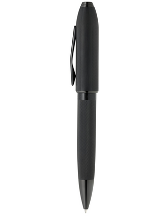 Peerless™ Polished Black PVD Engraved Diamond Pattern with Black PVD Appointments and Swarovski Crystal Ballpoint Pen - By Baano