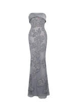 Raphaela Silver Beaded Floral Strapless Mermaid Maxi Dress