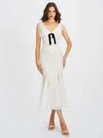 Paola White Peter Pan Collar Beaded Sequin Mermaid Midi Dress Miss Circle