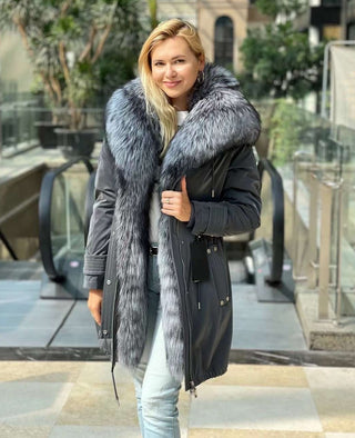 Genuine Silver Fox Fully Lined Hood Rabbit Insulated Parka - By Baano