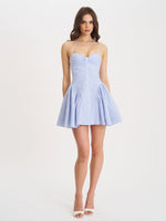Melody Baby Blue Railroad Stripe Halter Drop Waist Mini Dress