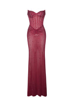 Fatima Burgundy Crystal Sleeveless Corset Mermaid Maxi Dress Miss Circle