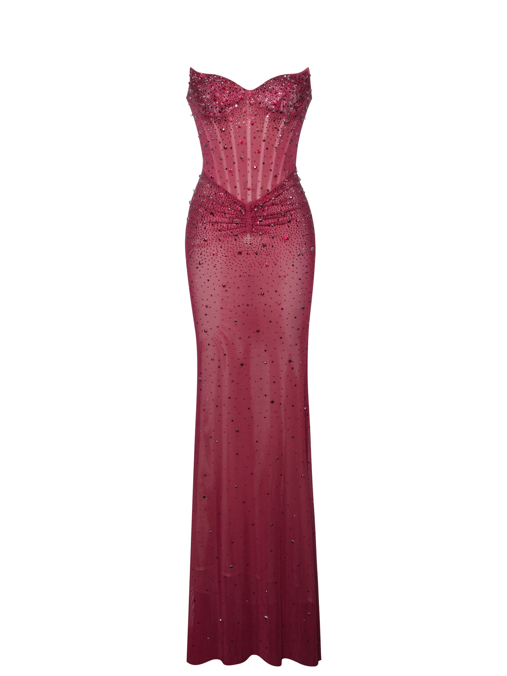 Fatima Burgundy Crystal Sleeveless Corset Mermaid Maxi Dress Miss Circle