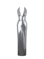 Valeska Silver Foil Plunging Sheath Maxi Dress