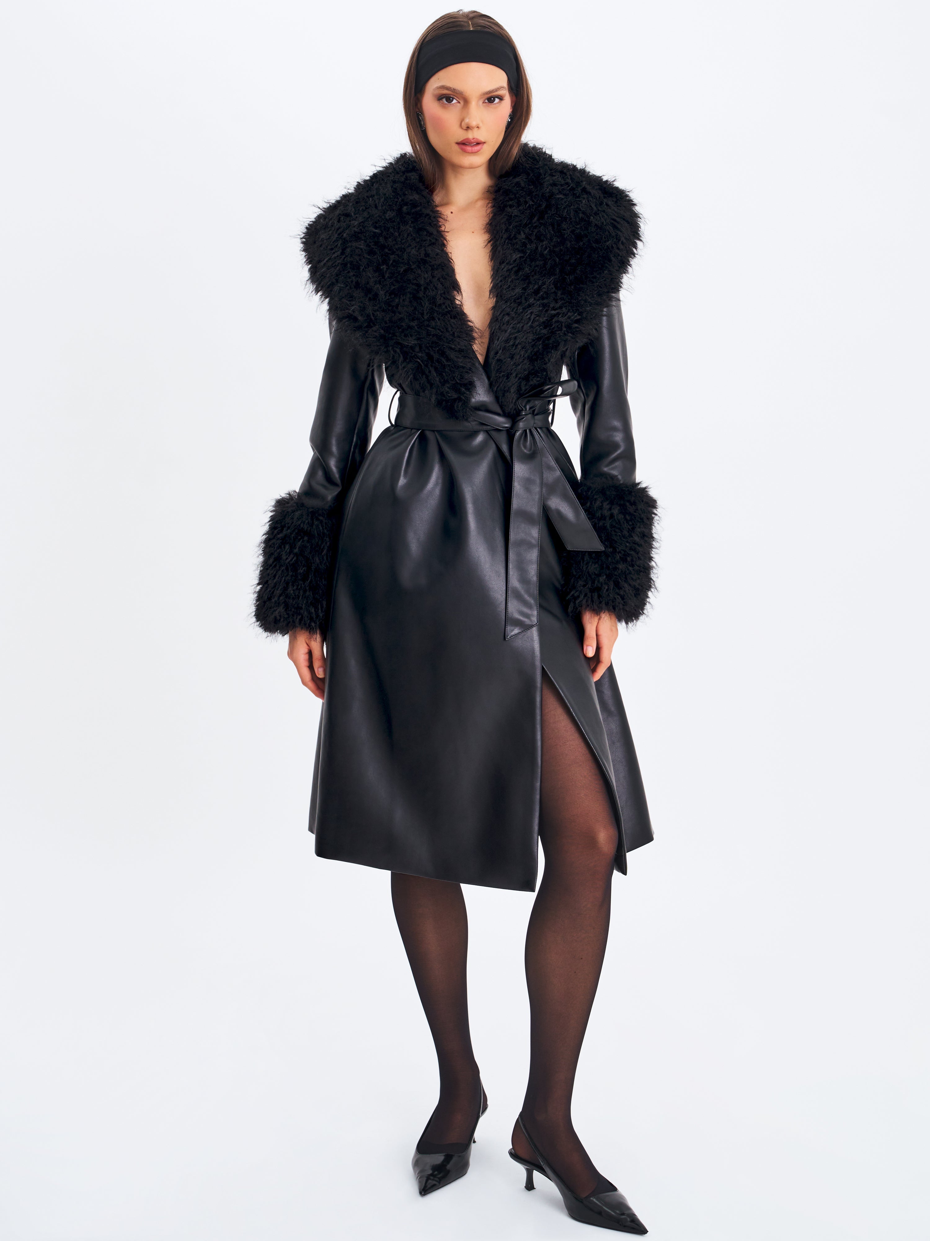 Zariah Black Faux Fur Trimmed Longline Coat Miss Circle