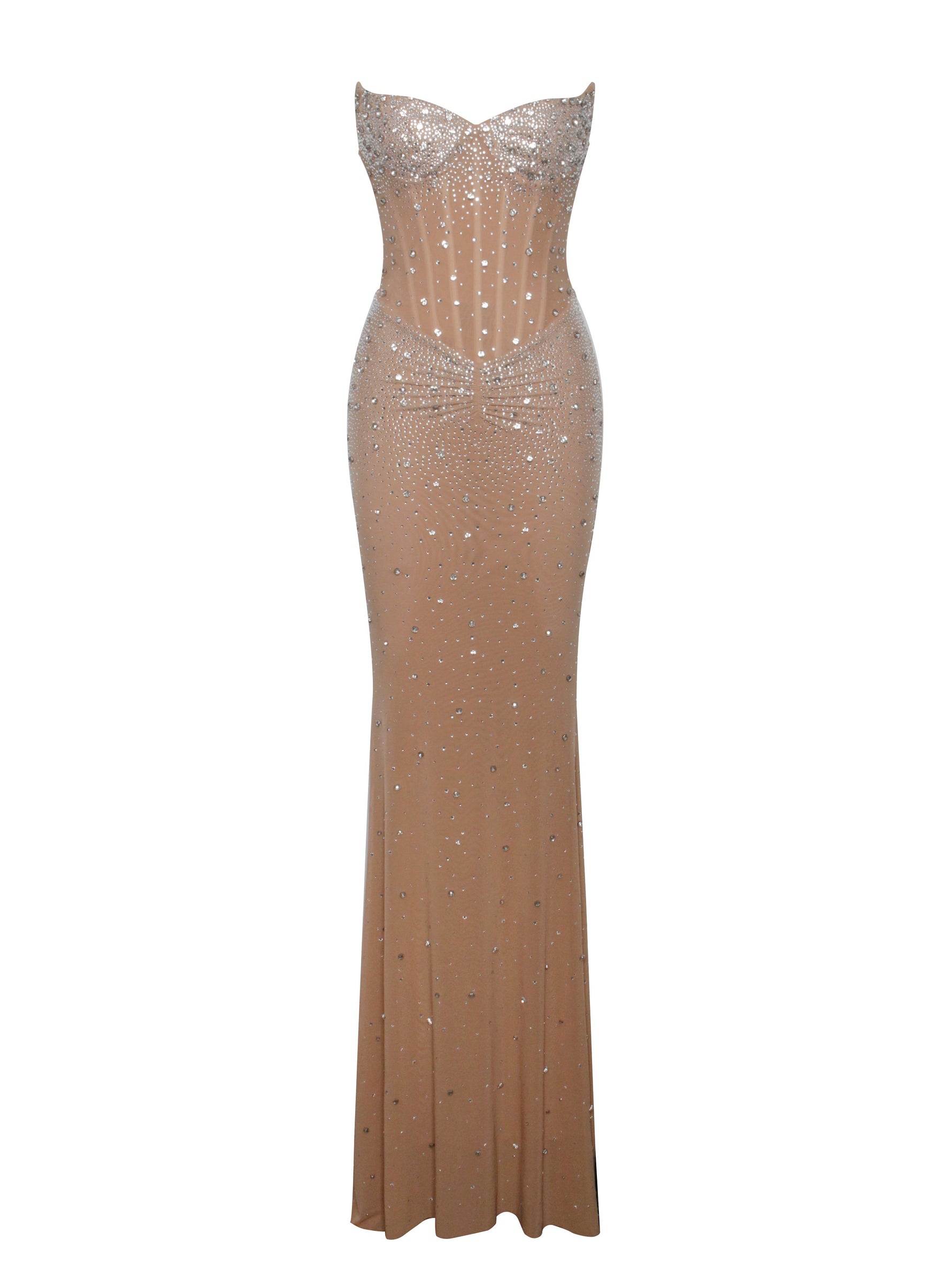 Fatima Nude Crystal Sleeveless Corset Mermaid Maxi Dress Miss Circle