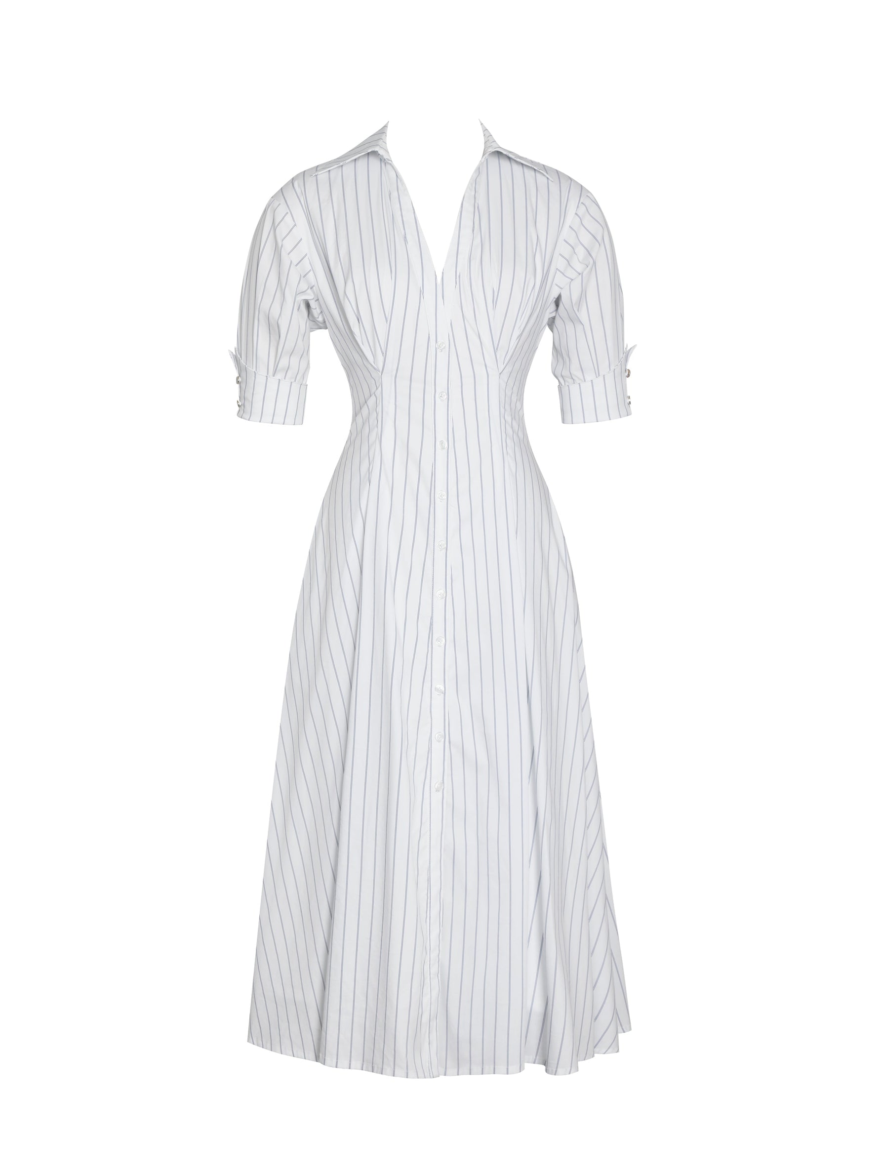 Palina Pinstripes Cotton Poplin Pleated Midi Preppy Shirt Dress Miss Circle