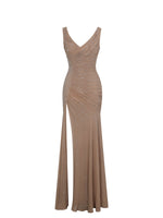 Viveca Apricot Crystal-Embellished Asymmetrical Ruched Maxi Dress