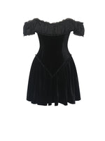 Daisha Black Lace Trimmed Off-Shoulder Ruched Mini Dress Miss Circle