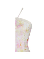 Zaina Yellow Pink Floral Print Lace Trim Linen Midi Dress