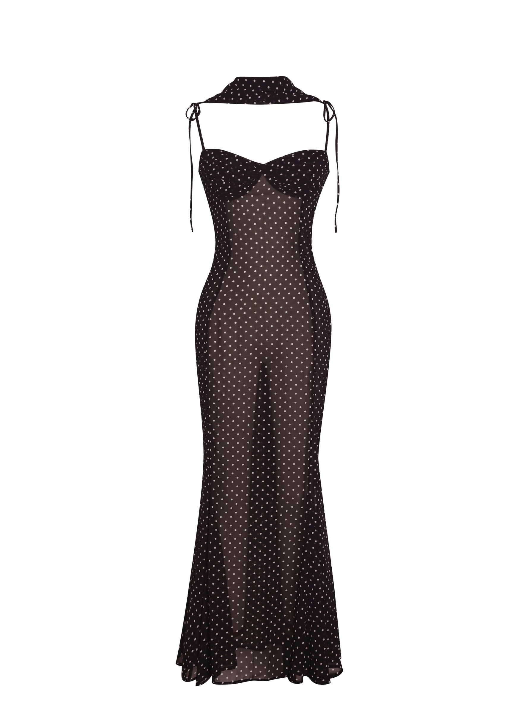 Yadira Brown Base Polka Dot Chiffon Maxi Dress Miss Circle