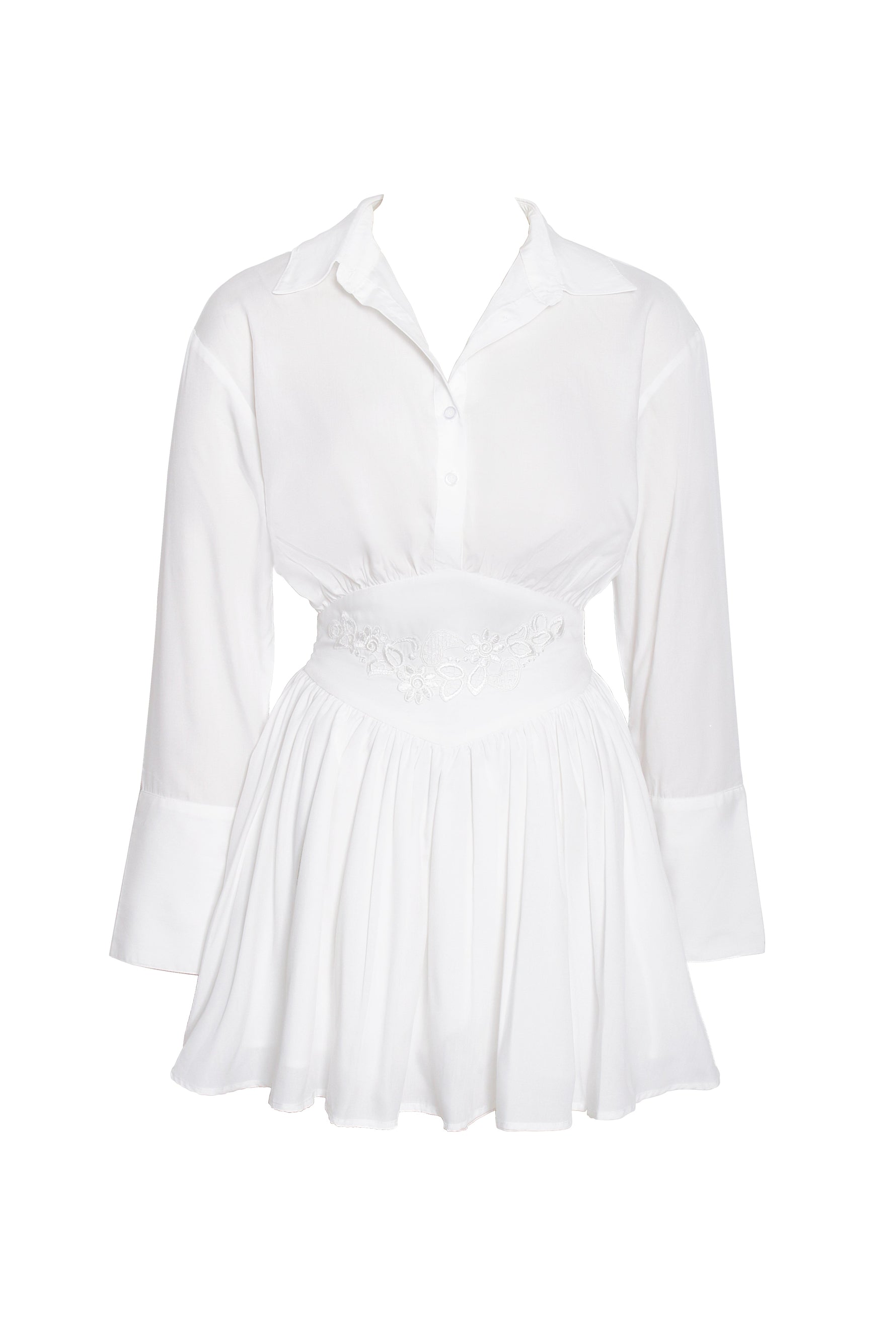 Jamila White Shirt Mini Dress with Embroidered Waist Detail Miss Circle