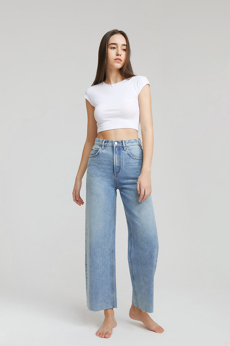 Moon Curve Raw Hem Crop Jeans HJ129 Hey Joanie