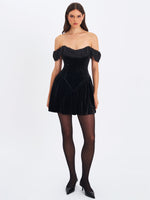 Daisha Black Lace Trimmed Off-Shoulder Ruched Mini Dress Miss Circle