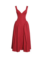 Nahla Red Drop Waist Midi Dress with Buttons Miss Circle