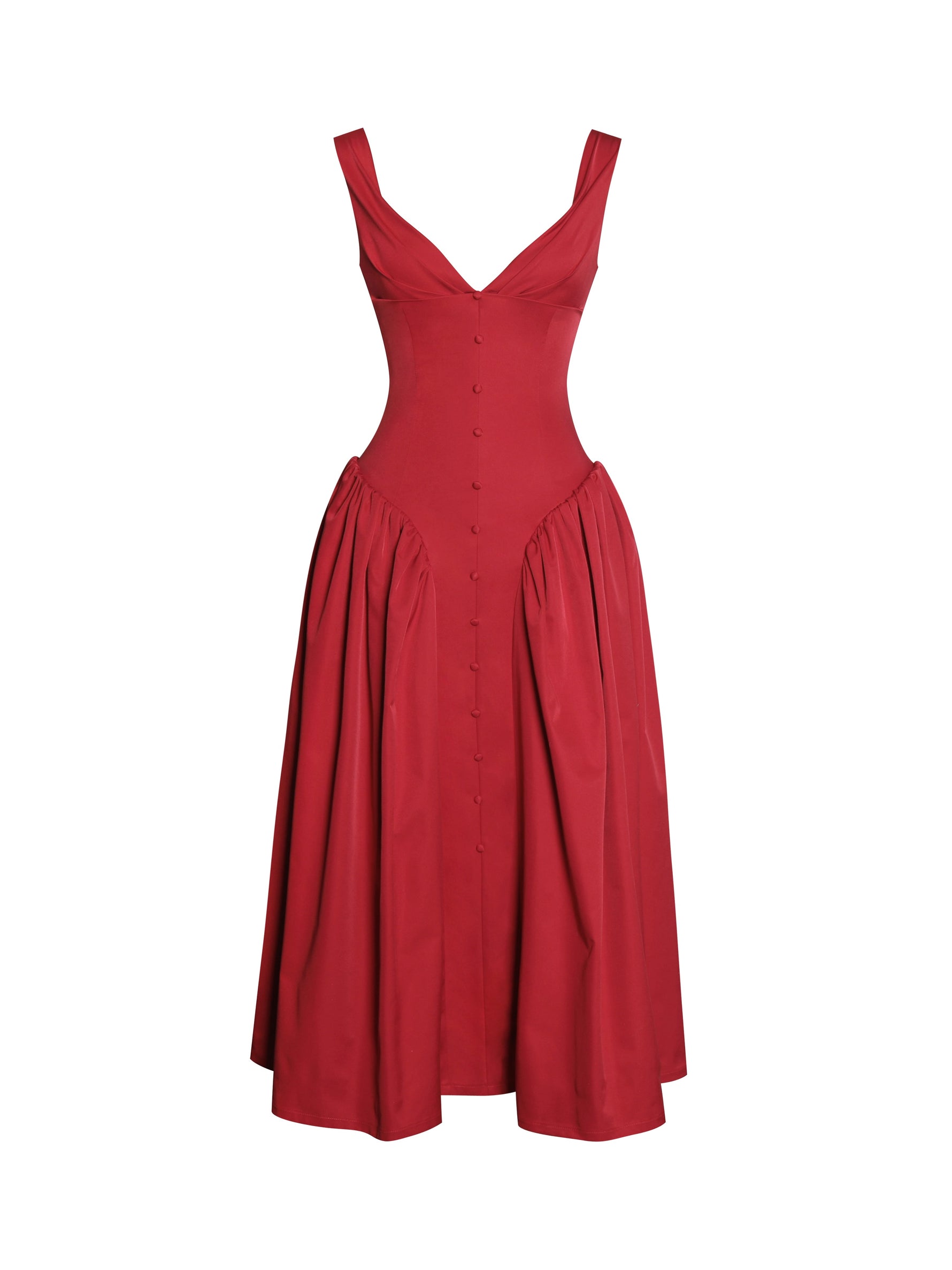 Nahla Red Drop Waist Midi Dress with Buttons Miss Circle