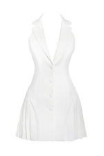 Reyna Beige Backless Pleated Mini Blazer Dress Miss Circle