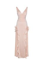 Talyssa Baby Pink Ruched Waist Double High Slit Maxi Gown (Archive Sale)