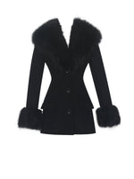 Hailee Black Single Breasted Wool Blend Mini Coat with Removable Fur Lapel Miss Circle