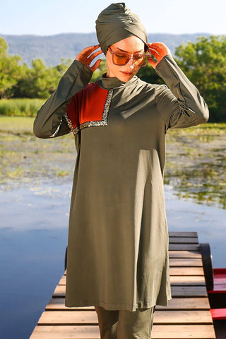 Lycra Khaki Burkini Modest Swimwear M2108 - By Baano
