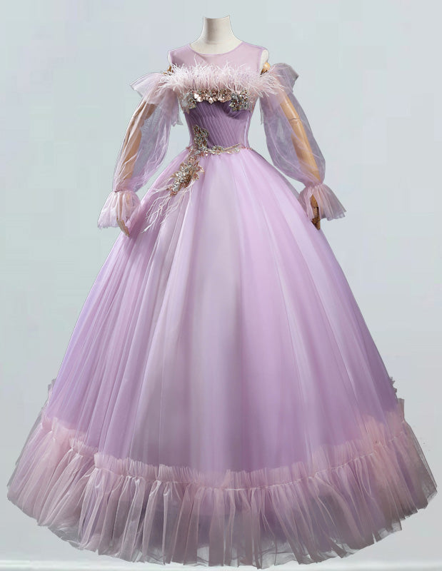 Lavender long prom dress gown,Straps feather elegant party dress for women,Floor length Graduation Ball Dress