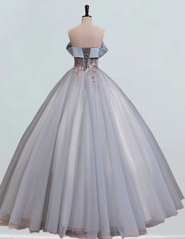 Women's Blue Lace Applique Off-Shoulder Prom Ball Gown | Elegant Evening Dress