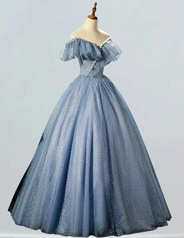 Off-Shoulder Crystal Tulle Prom Gown | Elegant Evening Dress for Girls